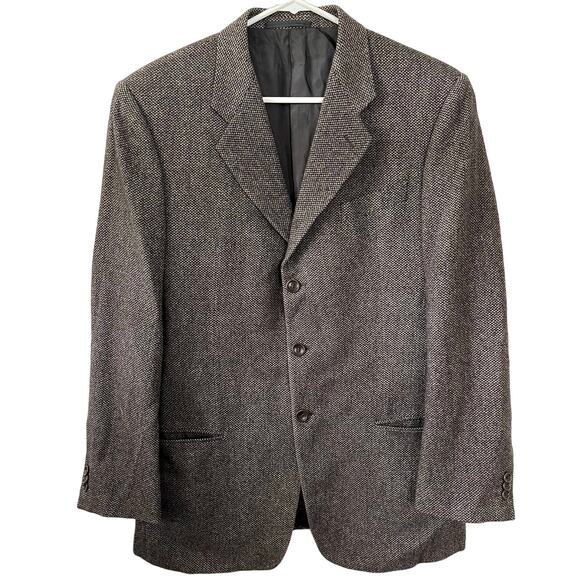 Armani Collezioni Brown Herringbone Stripe Blazer Mens Size EU 52R Wool Silk - Picture 1 of 13